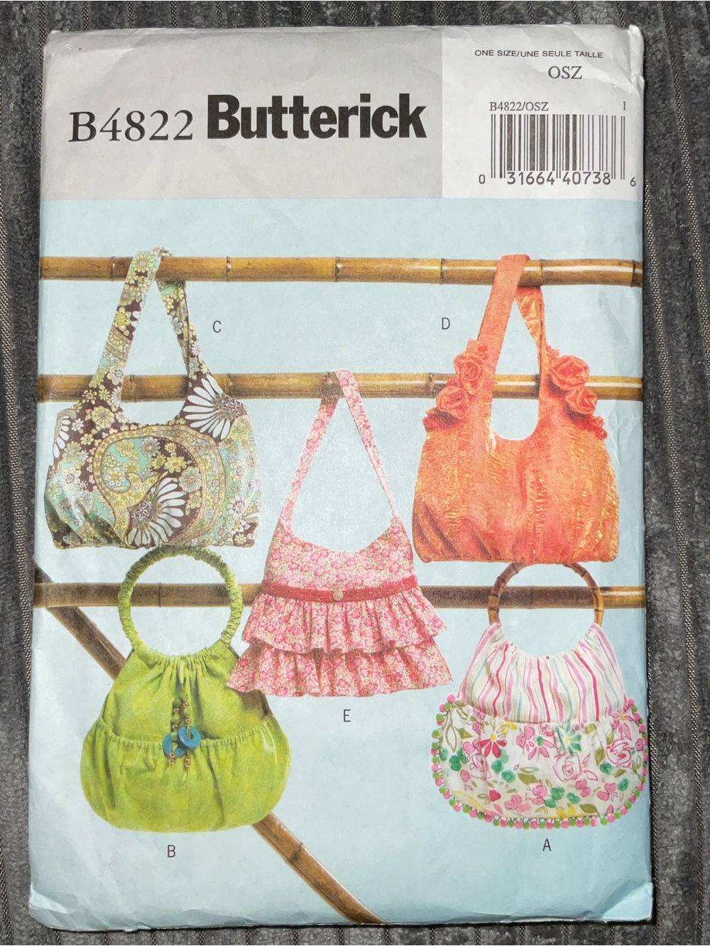 Butterick B4822 Women's Tote Sewing Pattern — Orange, Pink, Green, Multicolor